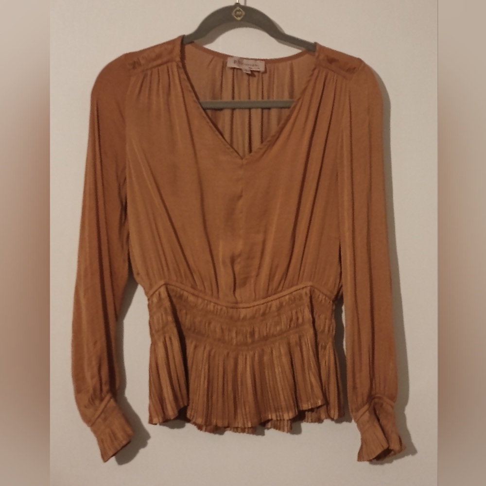Philosophy Terracotta Color V Neck Smocked Waist And Cuffs Size Small
